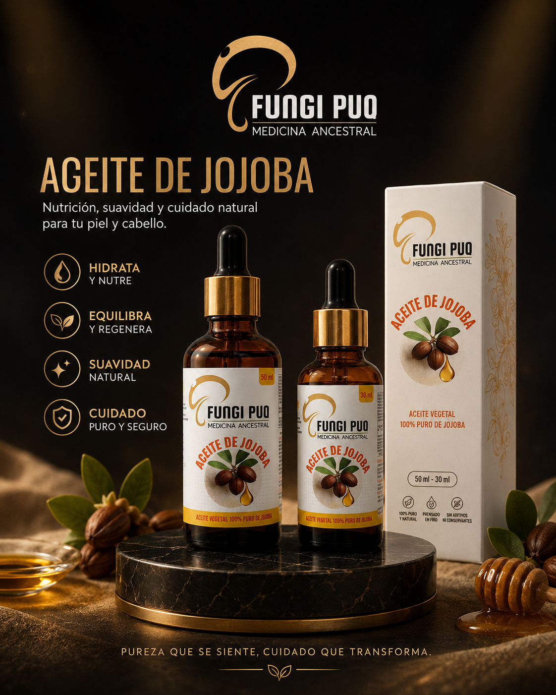 Aceite de Jojoba Puro · Uso facial, corporal o capilar